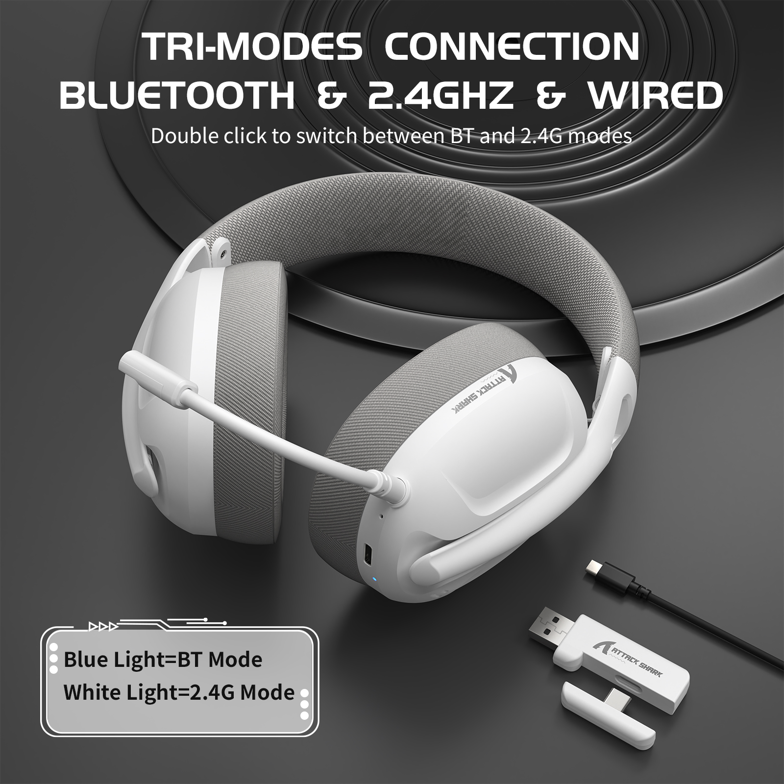 Gaming Headset Rgb - ATTACK SHARK L80 Ultra-Light Tri-Mode Gaming