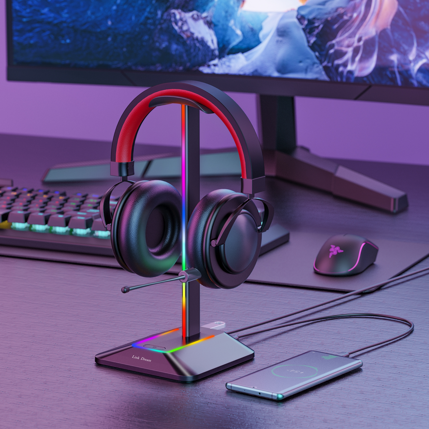New Bee Z8 RGB Headphones Stan - Headphone Stand Desk のレビューと価格