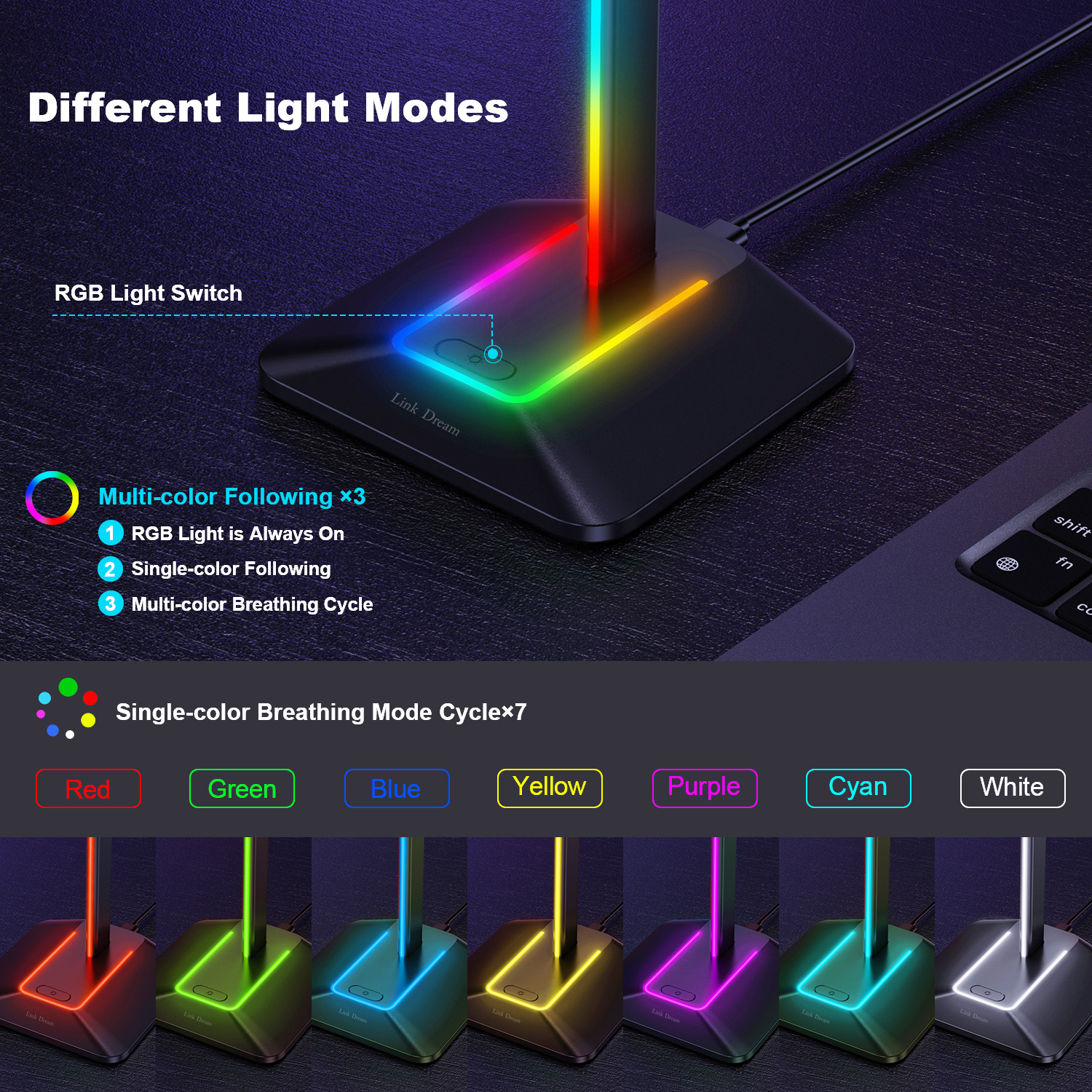 New Bee Z8 RGB Headphones Stan - Headphone Stand Desk のレビューと価格
