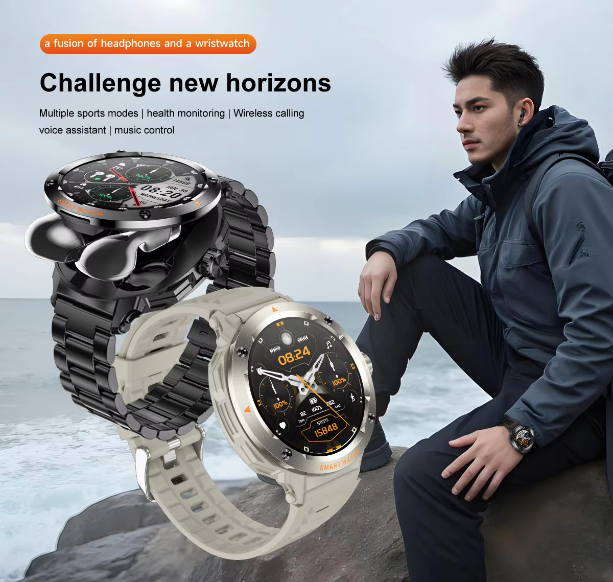 NFC Smart Watch Wireless Earph - Earbuds Charging Case のレビューと価格