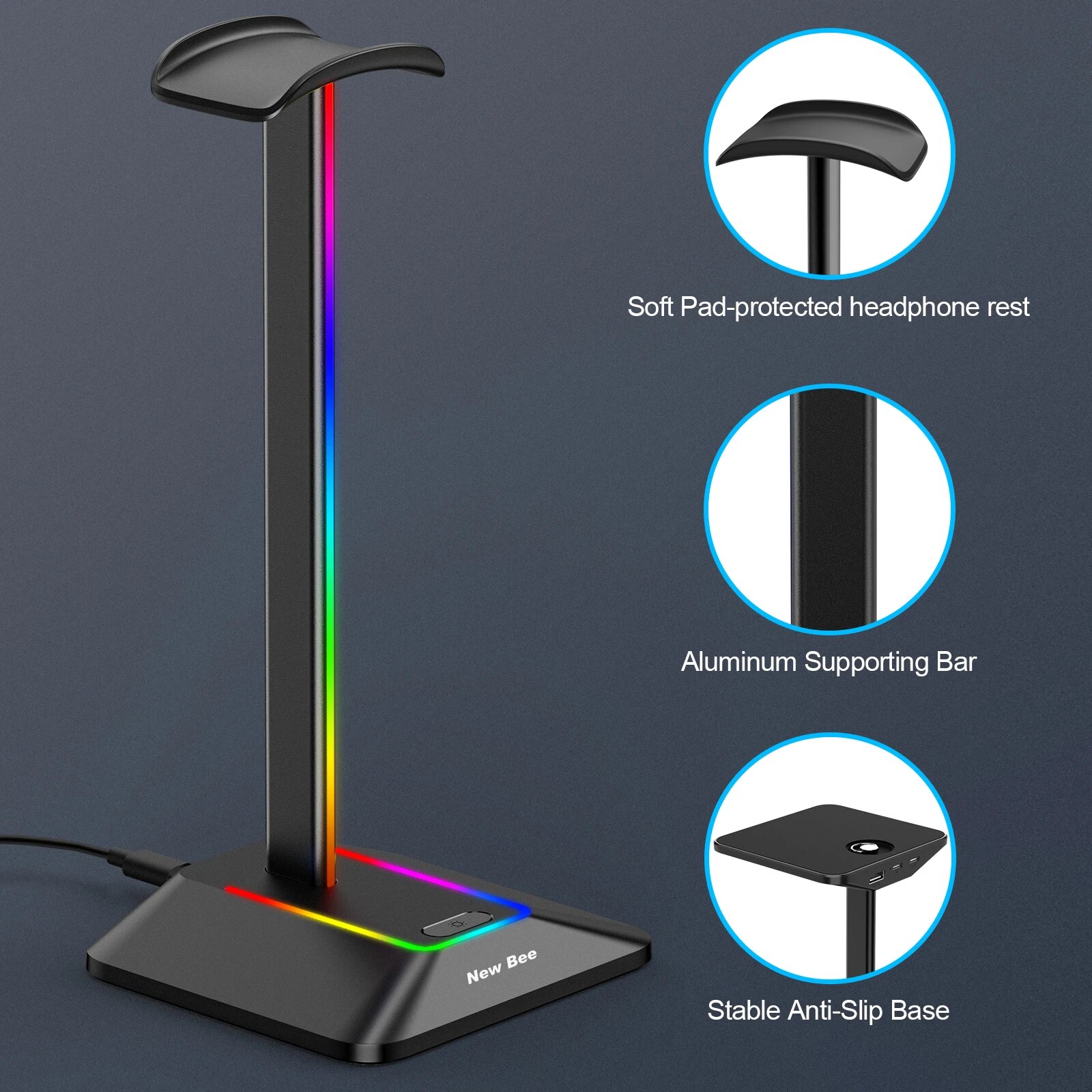 New Bee Z8 RGB Headphones Stan - Headphone Stand Desk のレビューと価格